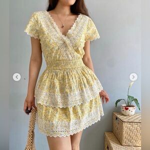 American Eagle Outfitters Yellow Floral Lace Dress